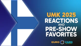 UMK 2025 Song Rankings - Finnish flag art on a blue background