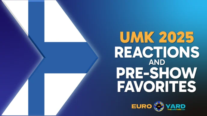 UMK 2025 Song Rankings - Finnish flag art on a blue background