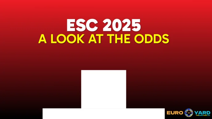 A look at the Eurovision 2025 odds - main article graphic - partial Swiss flag cross on a red gradient background