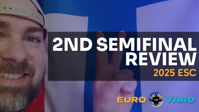 ESC 2025 Second Semifinal - holding up two fingers in front of the Finnish flag
