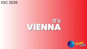 Vienna Hosting Eurovision 2026 - red and white background representing the Austrian flag colors
