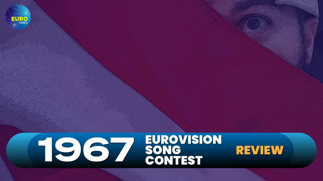 1967 Eurovision Song Contest - man standing behind the Austrian flag, as Austria was the host country