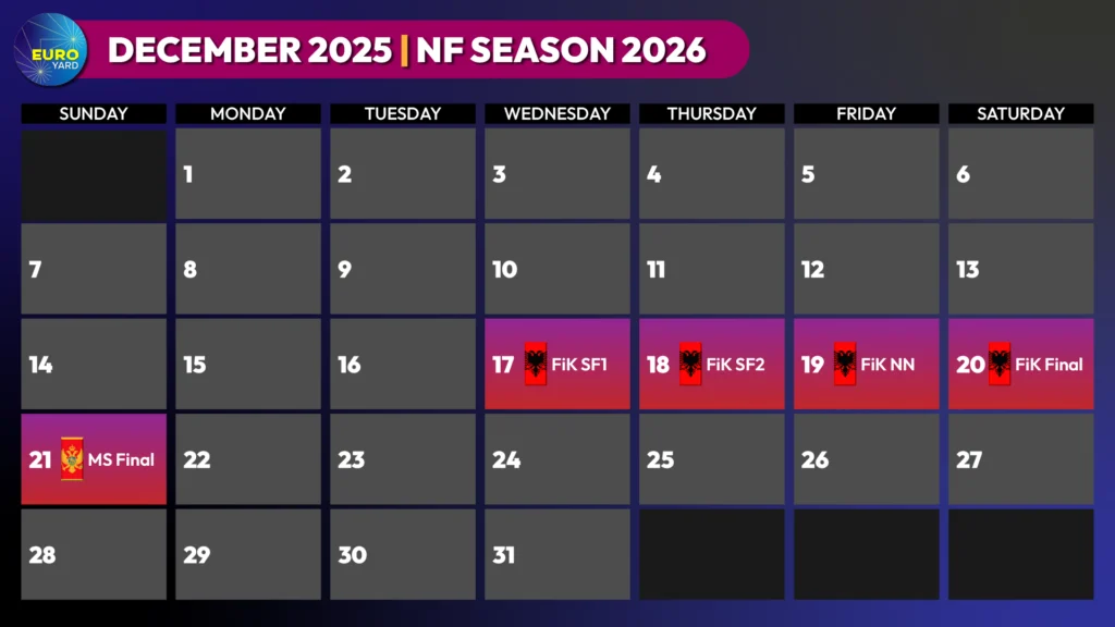 December 2025 calendar as of 22 October - 2026 Eurovision National Finals Calendar