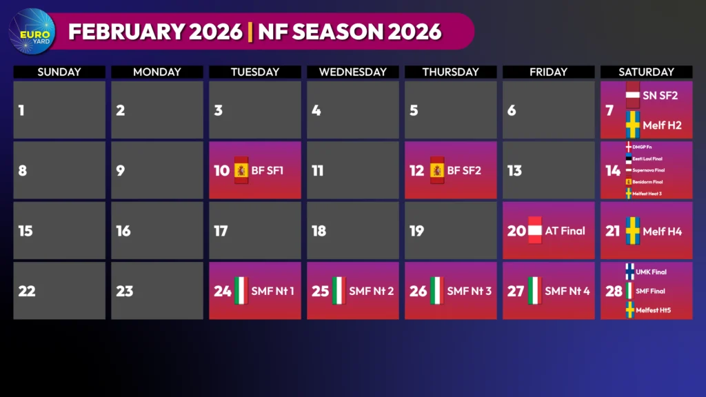 February 2026 calendar as of 22 October - 2026 ESC National Finals Calendar